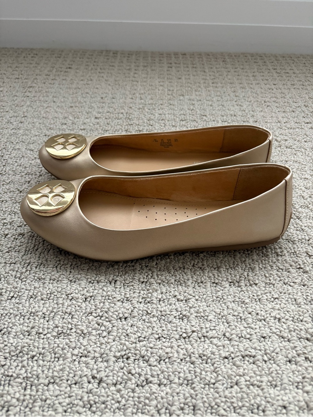 Naturalizer Nude Ballet Flats with Gold Medallion